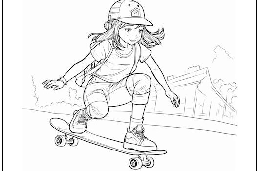 Girl on Skateboard Coloring Page
