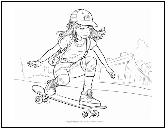 Girl on Skateboard Coloring Page
