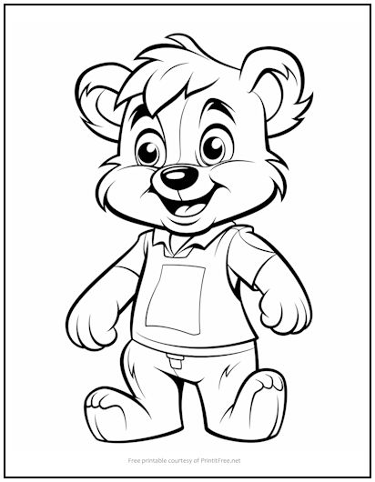 Happy Young Bear Coloring Page