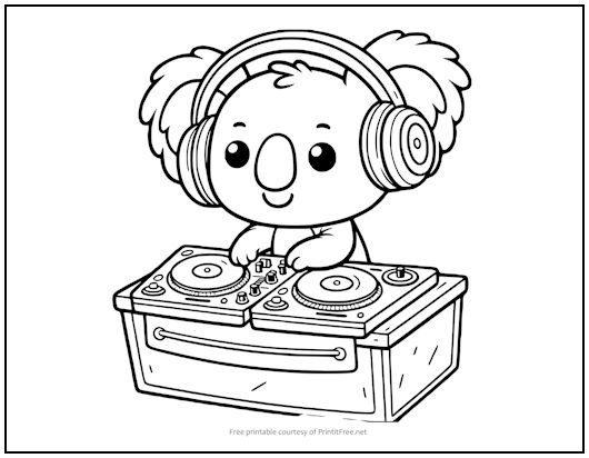 Koala Disc Jockey Coloring Page