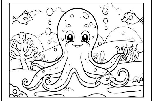 Octopus in Ocean Coloring Page