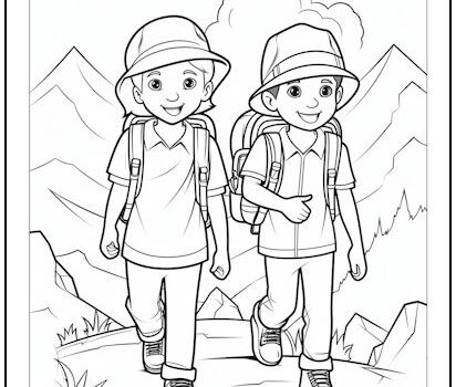 Young Hikers Coloring Page