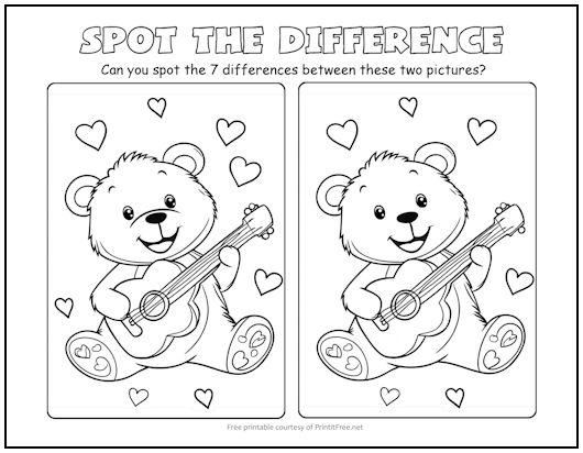 Guitar-Playing Bear Spot the Difference Picture Puzzle