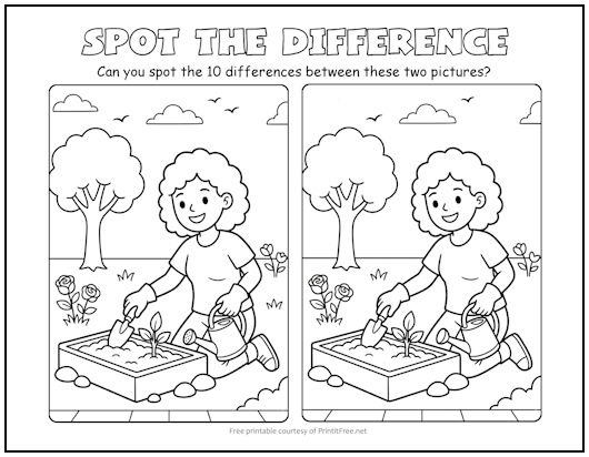 Gardening Woman Spot the Difference Picture Puzzle