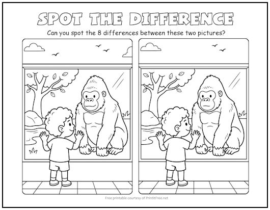 Boy with Gorilla Spot the Difference Picture Puzzle