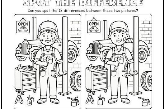 Auto Mechanic Spot the Difference Picture Puzzle Auto Mechanic Spot the Difference Picture Puzzle
