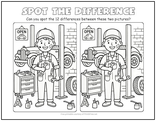 Auto Mechanic Spot the Difference Picture Puzzle