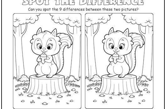 Forest Squirrel Spot the Difference Picture Puzzle Forest Squirrel Spot the Difference Picture Puzzle