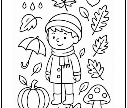 Autumn Boy Collage Coloring Page Autumn Boy Collage Coloring Page