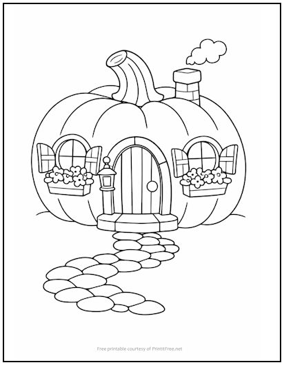 Pumpkin Cottage Coloring Page