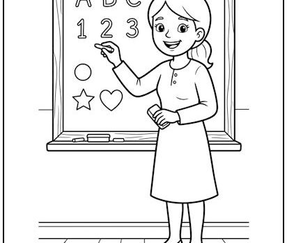 Teacher at Blackboard Coloring Page Teacher at Blackboard Coloring Page