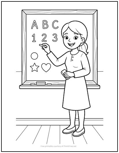 Teacher at Blackboard Coloring Page