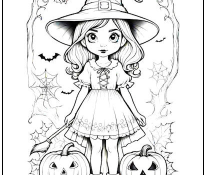 Halloween Witch Girl Coloring Page