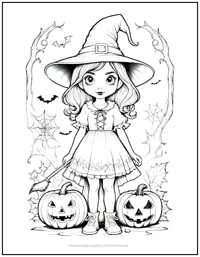 Halloween Witch Girl Coloring Page