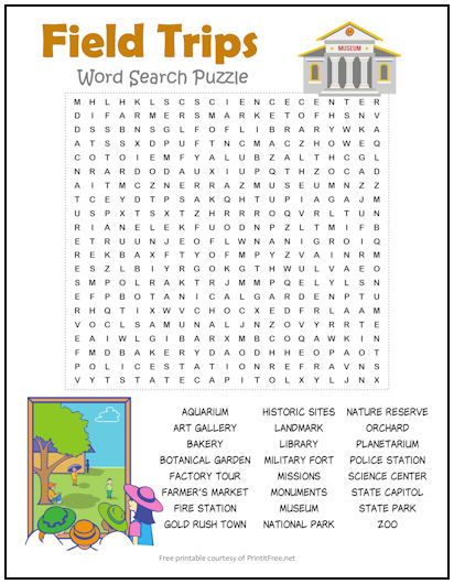 Field Trips Word Search Puzzle