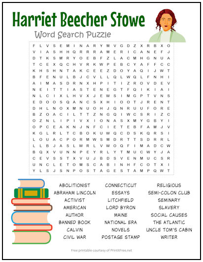 Harriet Beecher Stowe Word Search Puzzle