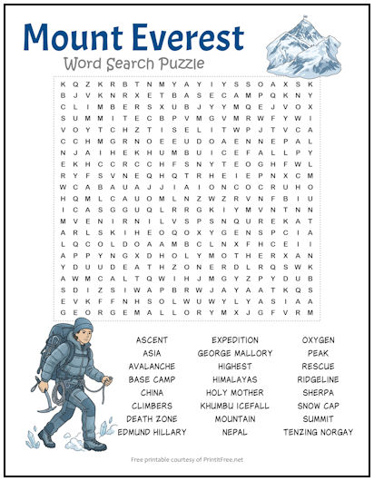 Mount Everest Word Search Puzzle