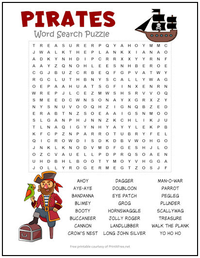 Pirates Word Search Puzzle