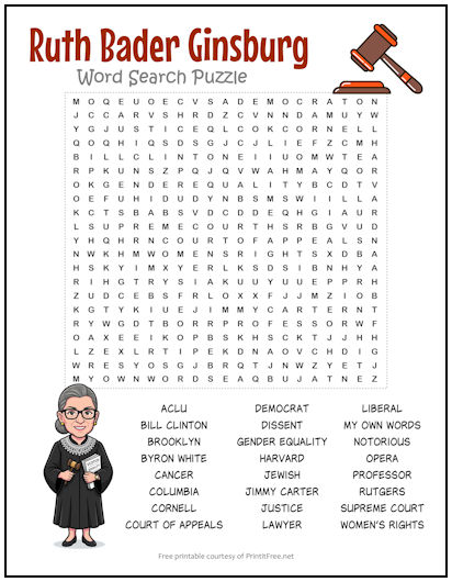 Ruth Bader Ginsburg Word Search Puzzle