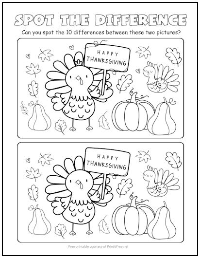 Thanksgiving Spot the Difference Picture Puzzle