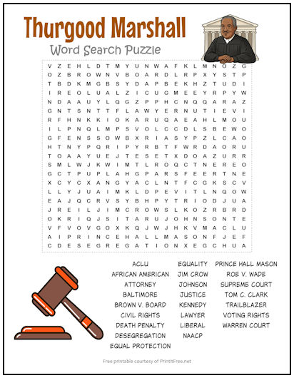 Thurgood Marshall Word Search Puzzle