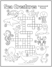 Sea Creatures Crossword Puzzle for Kids