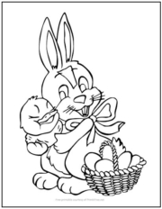 Easter Bunny with Chick Coloring Page