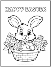 Happy Easter Bunny Basket Coloring Page