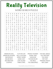 Reality Television Word Search Puzzle