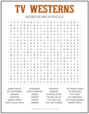 TV Westerns Word Search Puzzle