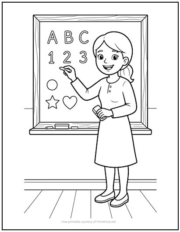 Teacher at Blackboard Coloring Page